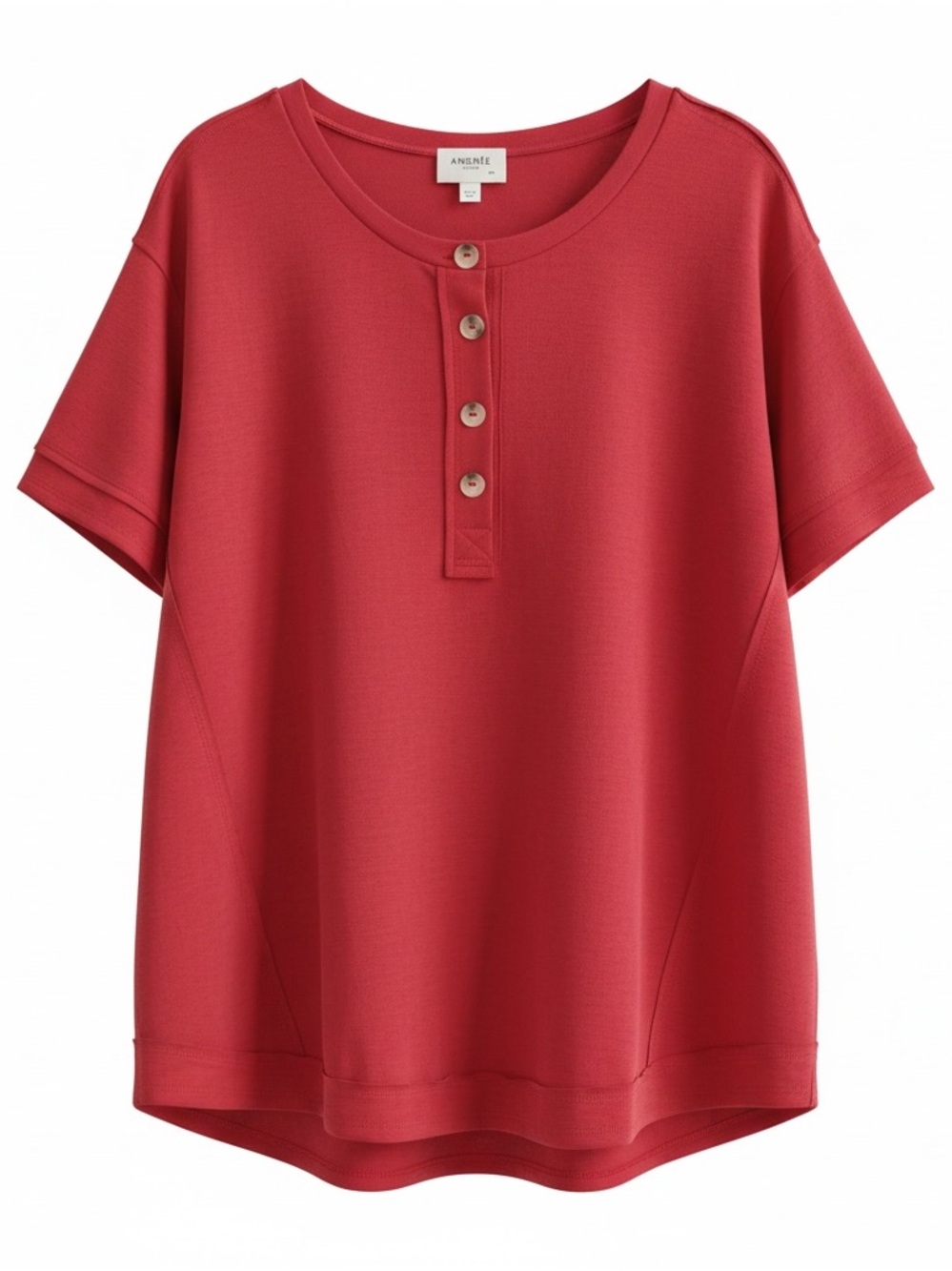 Andre Coral-Red Short Sleeve Henley Top (oversized)